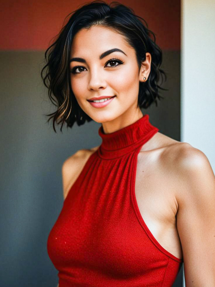 Confident Woman in Red Halter Top