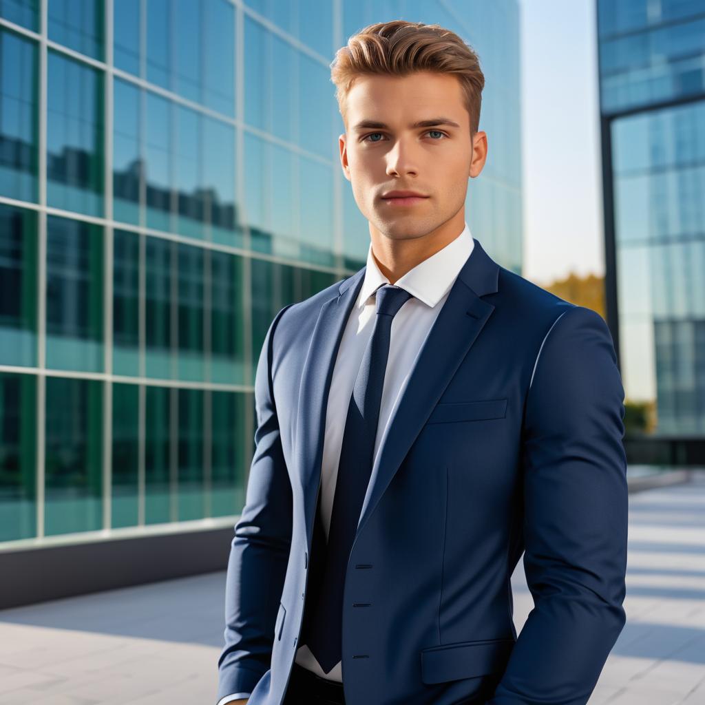 Confident Young Man in Navy Suit