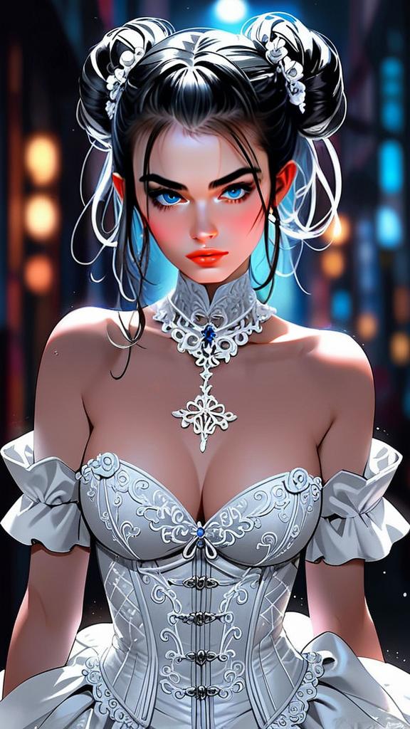 Woman with Blue Eyes in Elegant Corset Dress Woman with Blue Eyes in Elegant Corset Dress