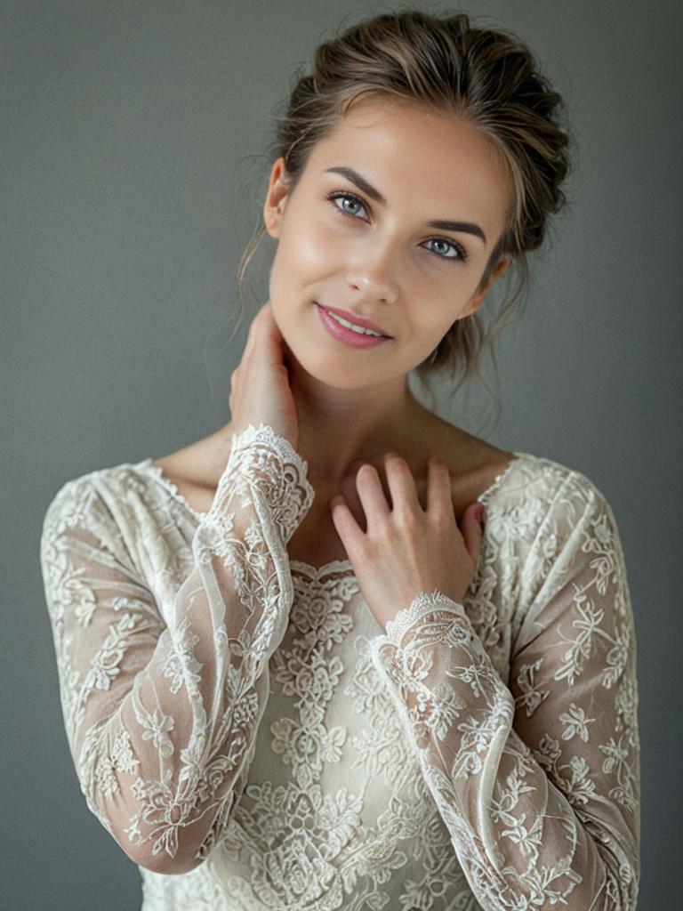 Elegant Woman in Lace Blouse Portrait