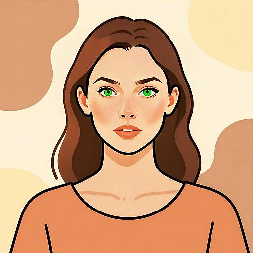 Digital Illustration of Young Woman with Green Eyes in Modern Flat Design Style