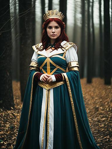 Cornelia Li Britannia Cosplay Woman Wearing Regal Costume in Forest