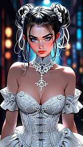 Woman with Blue Eyes in Elegant Corset Dress