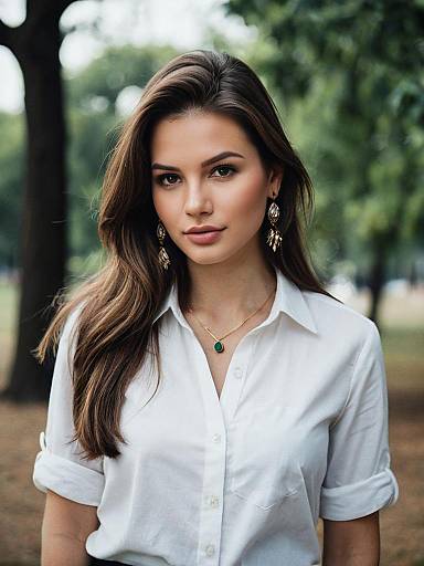 Sophisticated Woman in White Shirt with Jewelry Outdoor Portrait