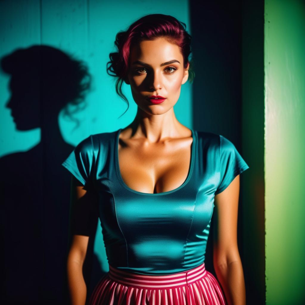 Confident woman with red hair in vintage style