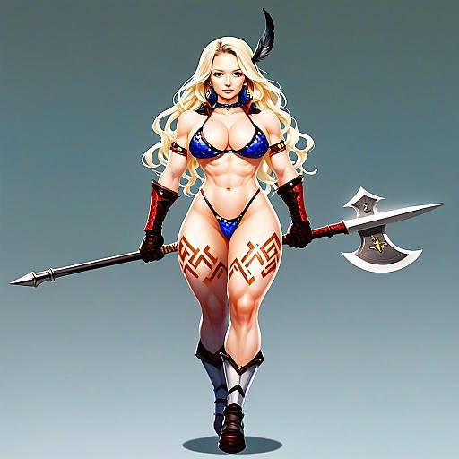 Fantasy Warrior Woman with Battle Axe and Blue Bikini Armor