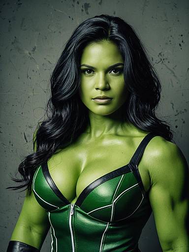 Photorealistic Woman in She-Hulk Cosplay Costume Studio Portrait
