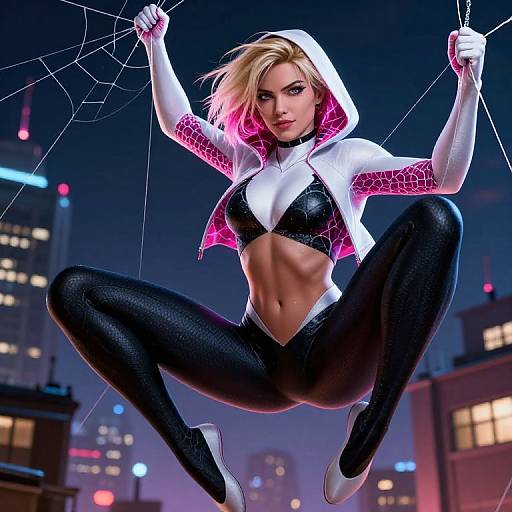 Stylish Futuristic Spider-Woman Cosplay Digital Art in Urban Night Setting