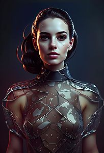 Woman in Retro Updo and Futuristic Outfit