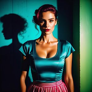 Confident woman with red hair in vintage style