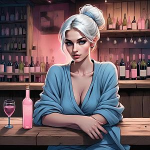 Woman with Platinum Blonde Hair at a Bar