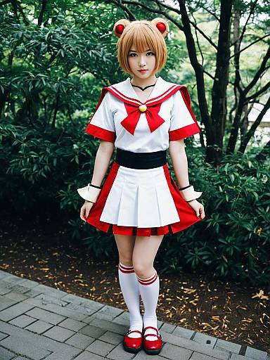 Hanamichi Ran Red and White Sailor School Uniform Cosplay in Outdoor Setting