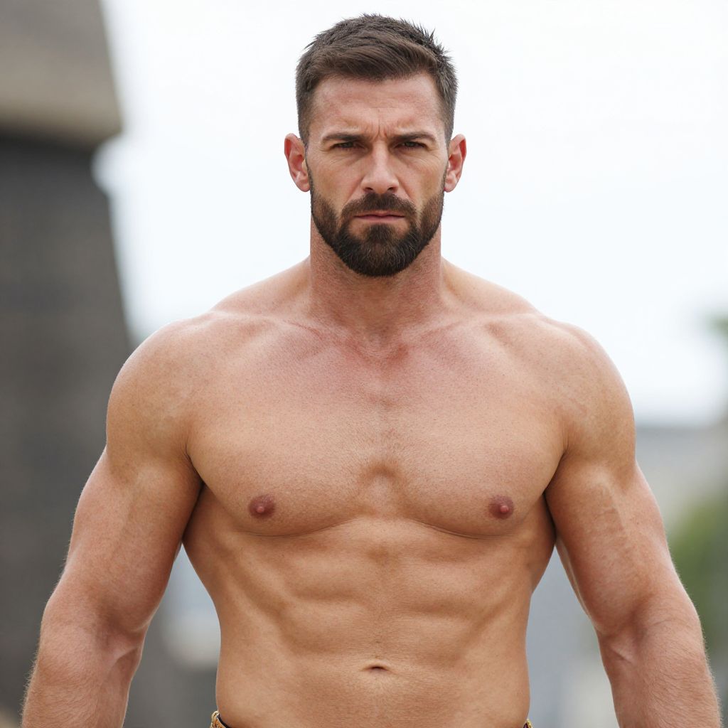 Muscular Shirtless Man with Defined Physique Outdoors