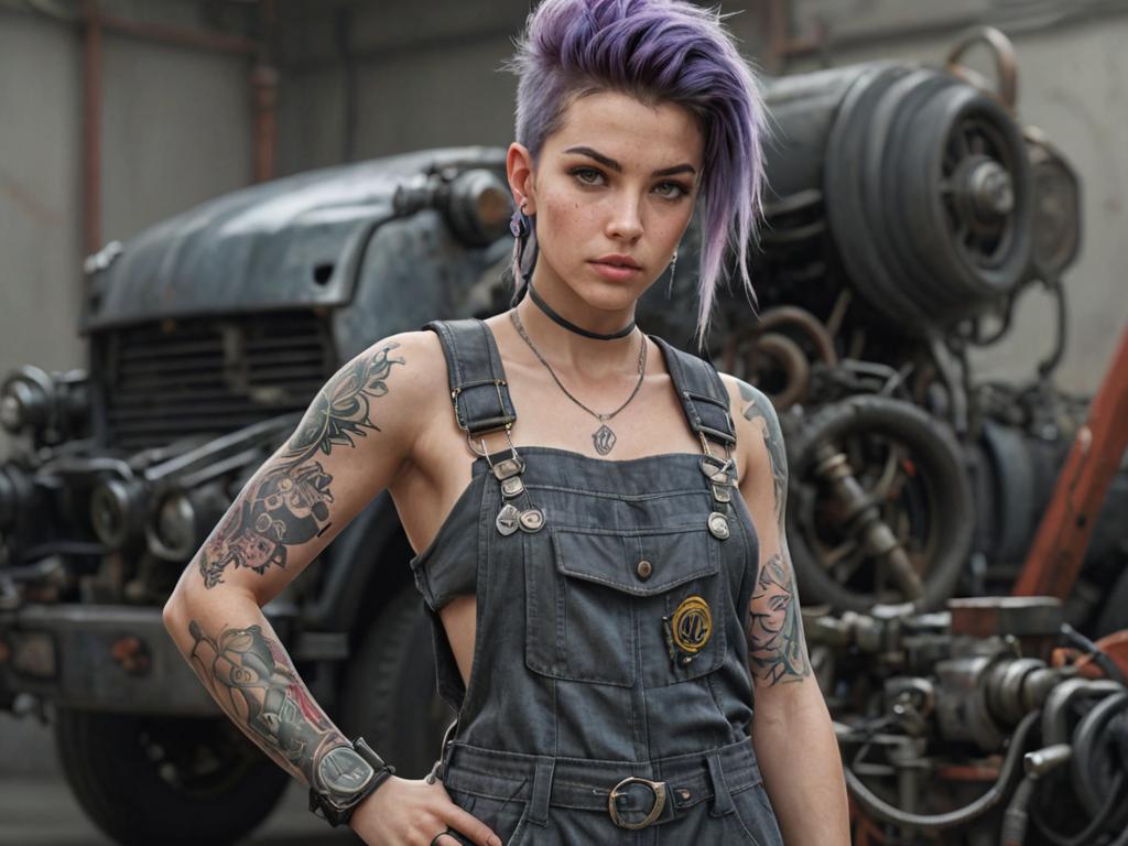 Punk Girl Mechanic in Garage