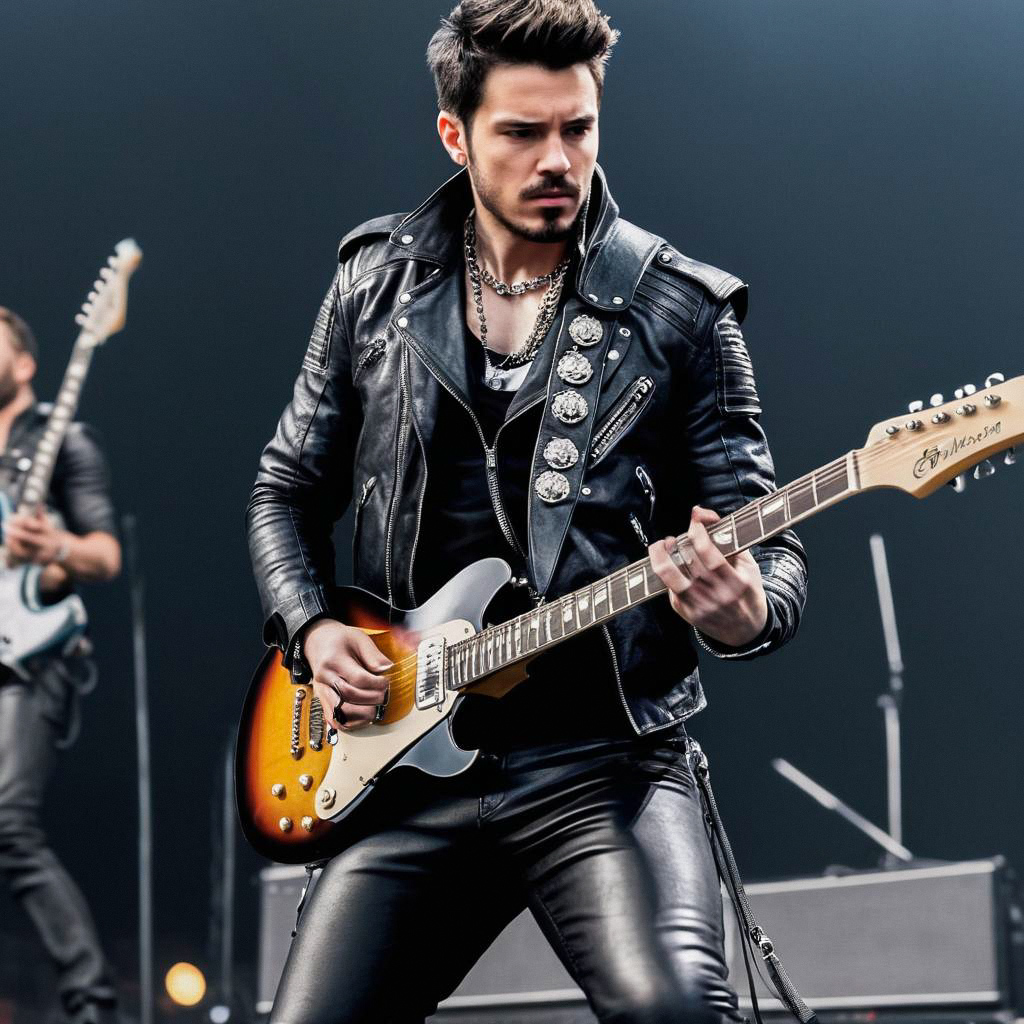 Male Rock Musician Playing Electric Guitar on Stage Male Rock Musician Playing Electric Guitar on Stage