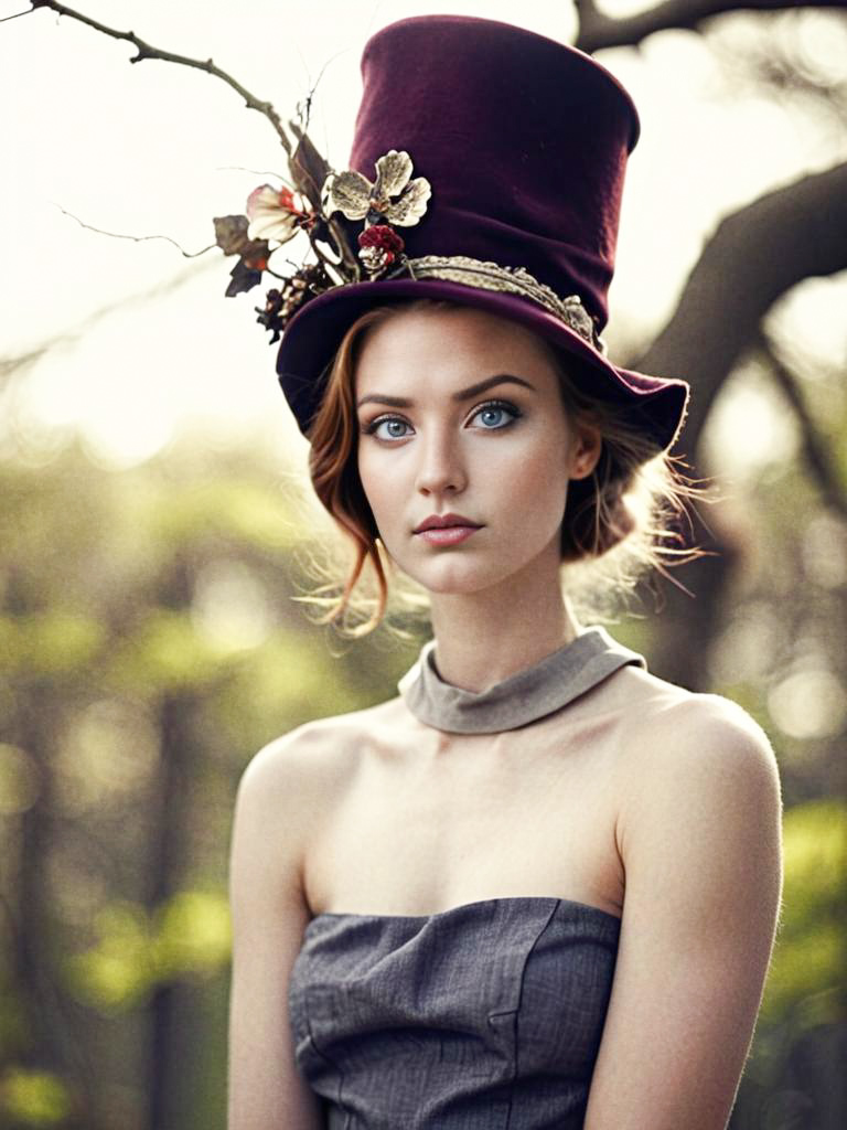 Elegant Woman with Floral Hat