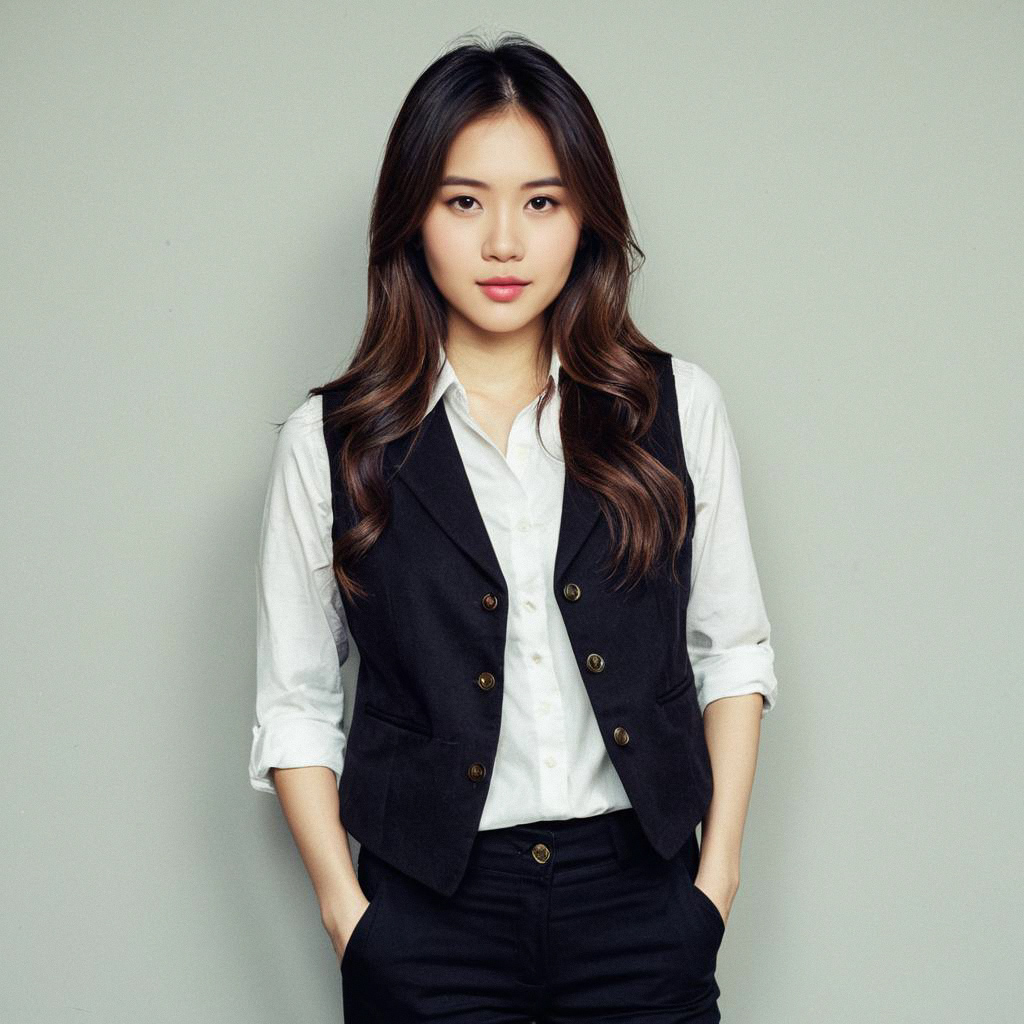 Confident Woman in Chic Office Outfit Confident Woman in Chic Office Outfit