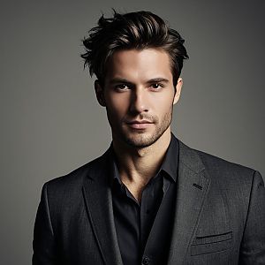 Confident Man in Dark Gray Suit