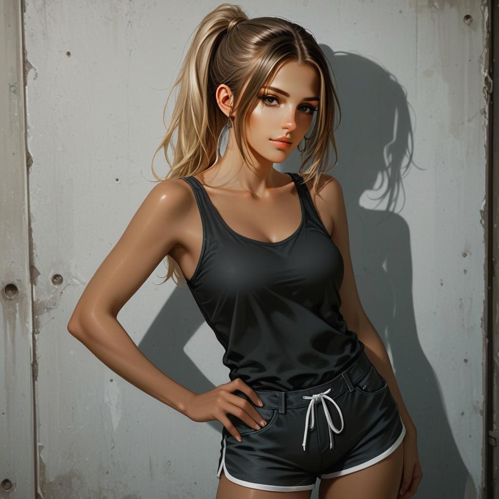 Stylish Woman in Black Athletic Wear Digital Illustration