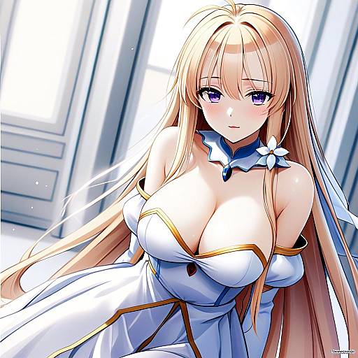 Anime Woman in Elegant White and Gold Fantasy Dress - Archetype Earth Illustration