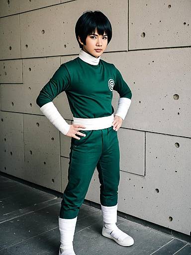 Rock Lee Anime Cosplay Man in Green Jumpsuit and White Bandages