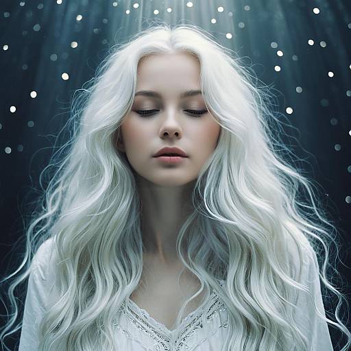 Serene Woman with Long Platinum Blonde Hair in Dreamy Light