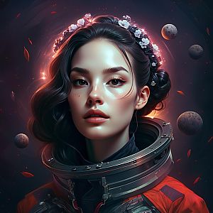 Astronaut Woman Portrait in Cosmic Background