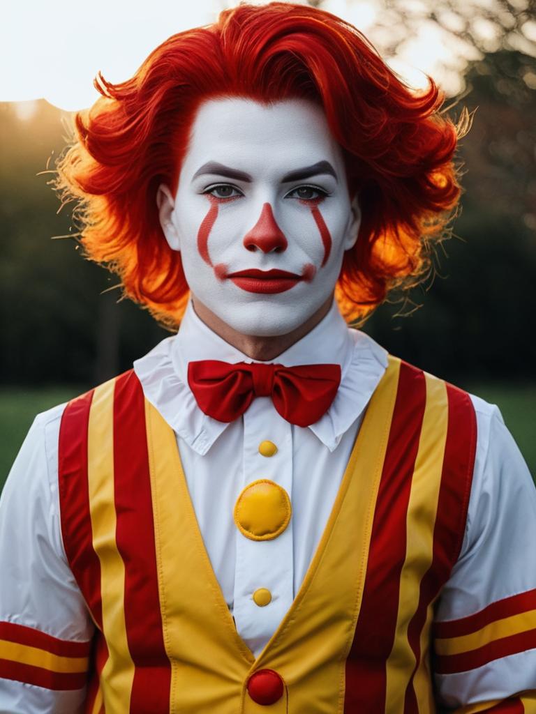 Man Cosplaying Ronald McDonald Costume Realistic Photo