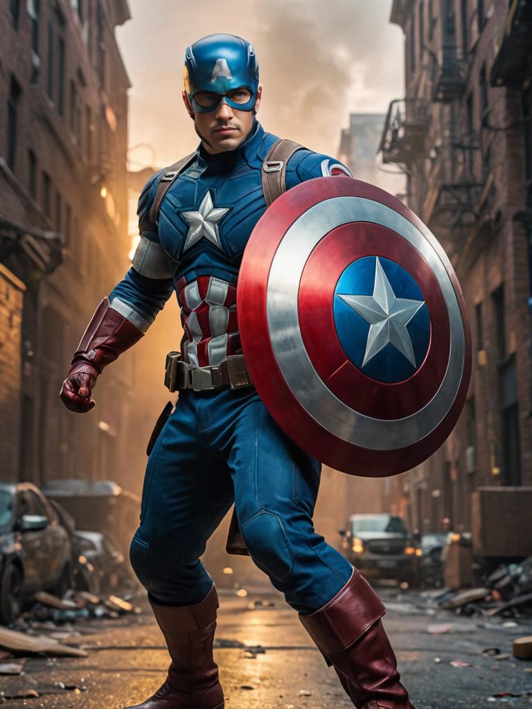 Captain America in Iconic Costume and Shield