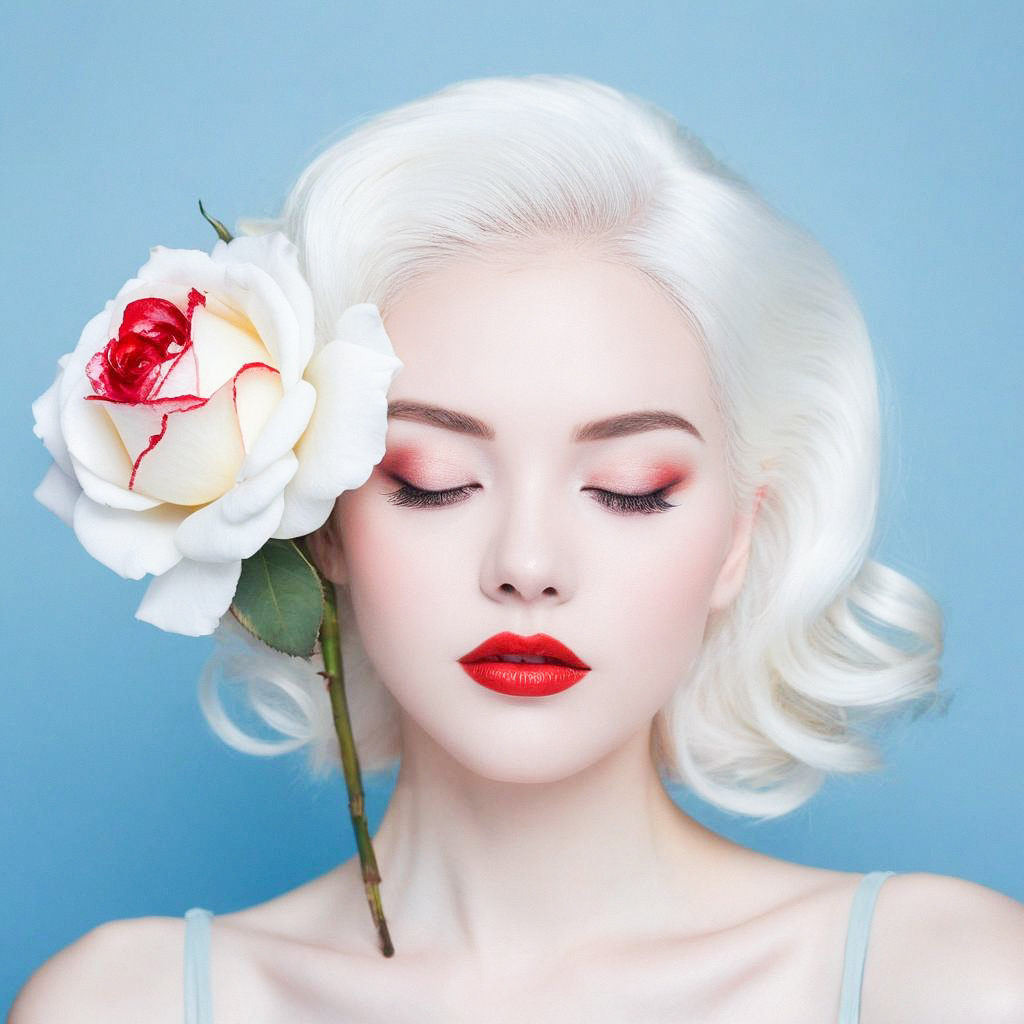 Elegant Woman with Platinum Blonde Hair and Rose Elegant Woman with Platinum Blonde Hair and Rose