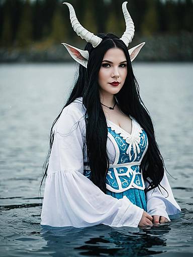 Woman in Fantasy Oni Costume Standing in Water by Anchorage