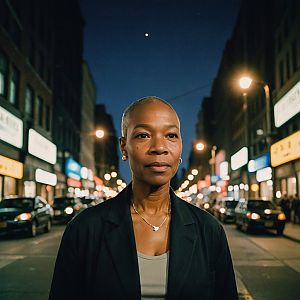 Confident Woman in Urban Nightscape