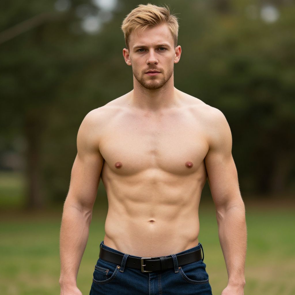 Fit Shirtless Young Man Outdoors with Toned Physique