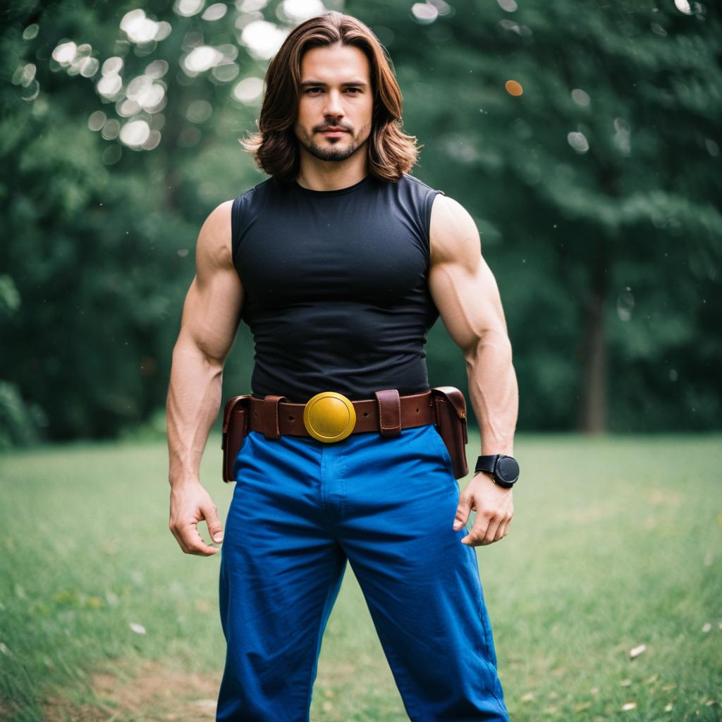 Muscular Man in Black Sleeveless Shirt and Blue Pants Outdoors