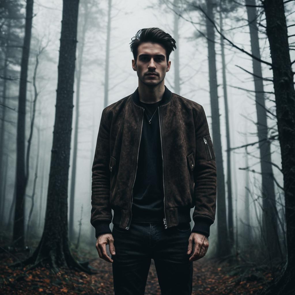Young Man in Misty Forest