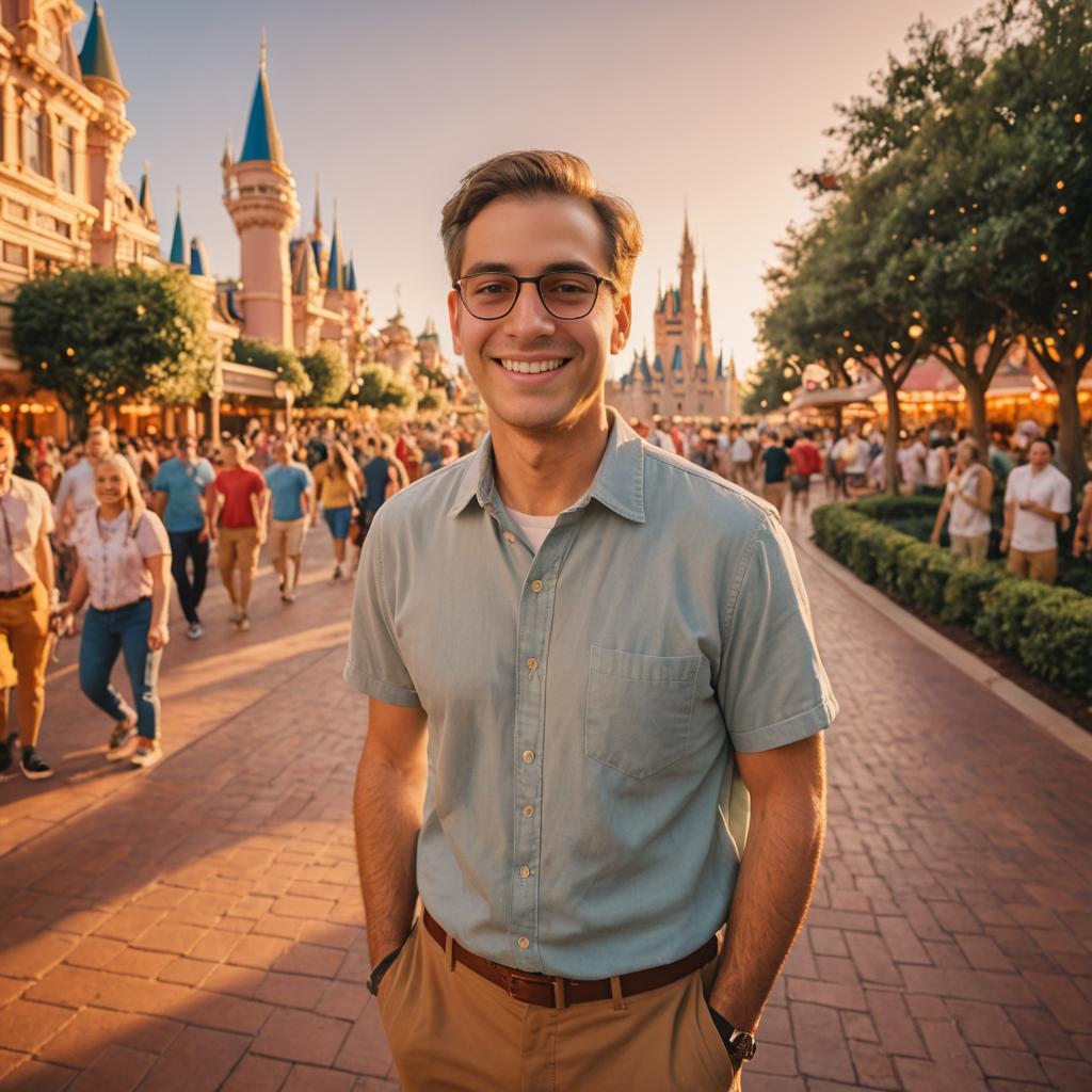 Cheerful Man at Disney World with Castle