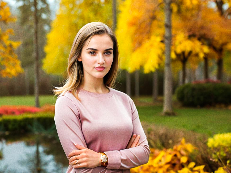 Confident Woman in Autumn Park