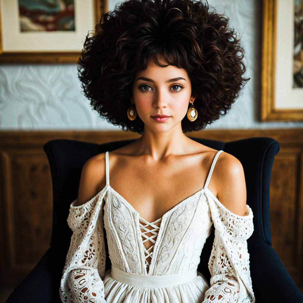 Elegant Portrait of a Woman in White Lace Gown