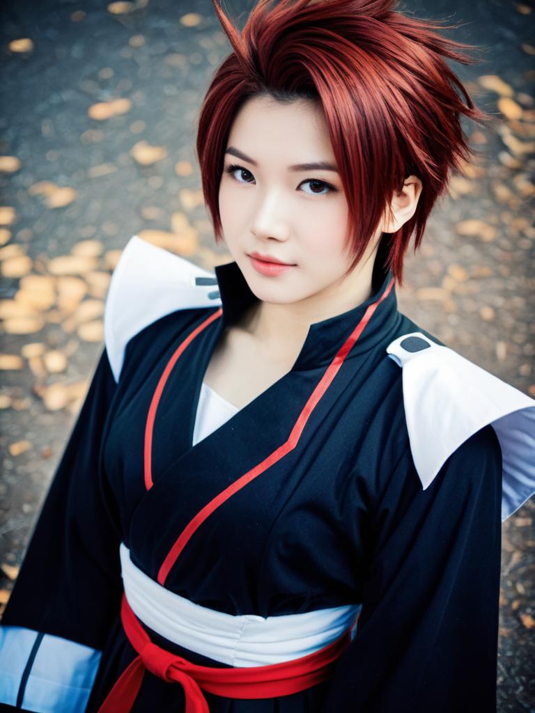 Man in Realistic Mikoto Itsuki Cosplay Costume with Red Hair