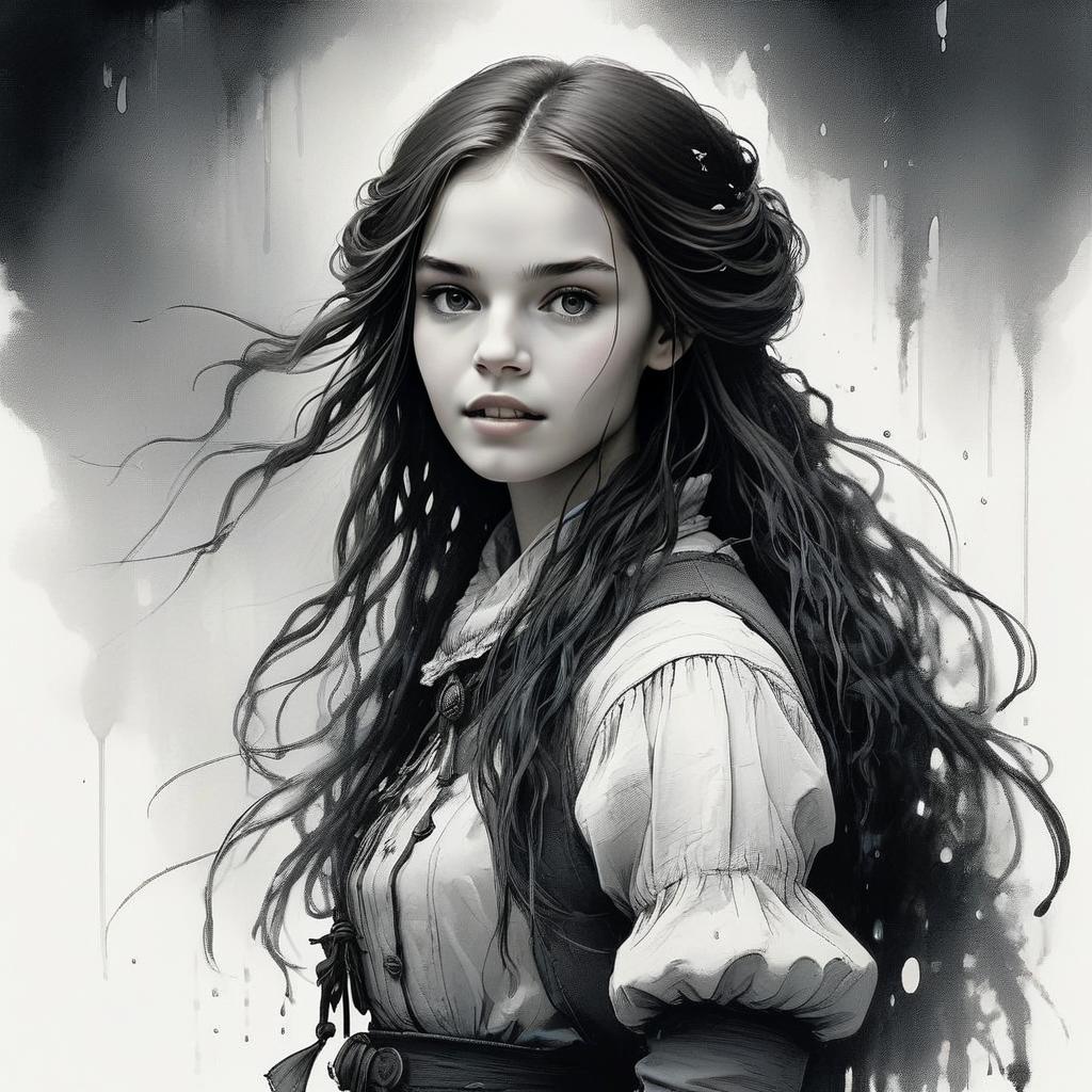 Young Woman in Vintage Blouse - Monochrome Art Young Woman in Vintage Blouse - Monochrome Art