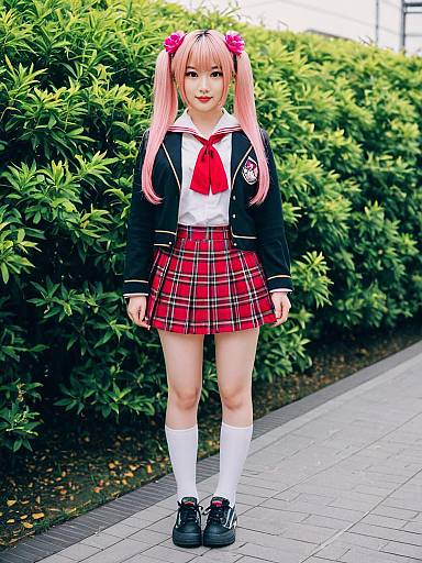 Momosuzu Nene Casual Japanese Schoolgirl Outfit with Pink Twin-tail Hair
