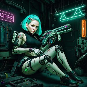 Cybernetic Woman in Futuristic Setting