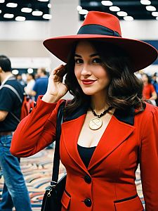 Woman in Carmen Sandiego Costume at Comic Convention