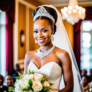 Radiant Bride in Elegant White Gown with Bouquet