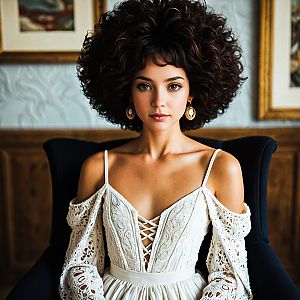 Elegant Portrait of a Woman in White Lace Gown