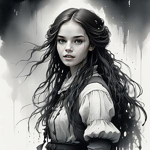 Young Woman in Vintage Blouse - Monochrome Art