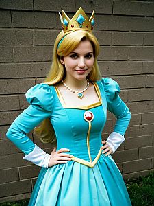 Woman in Princess Rosalina Costume Blue Dress and Crown