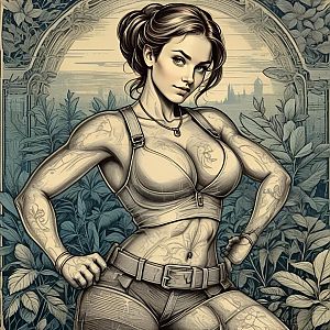 Confident Woman with Tattoos in Lush Foliage