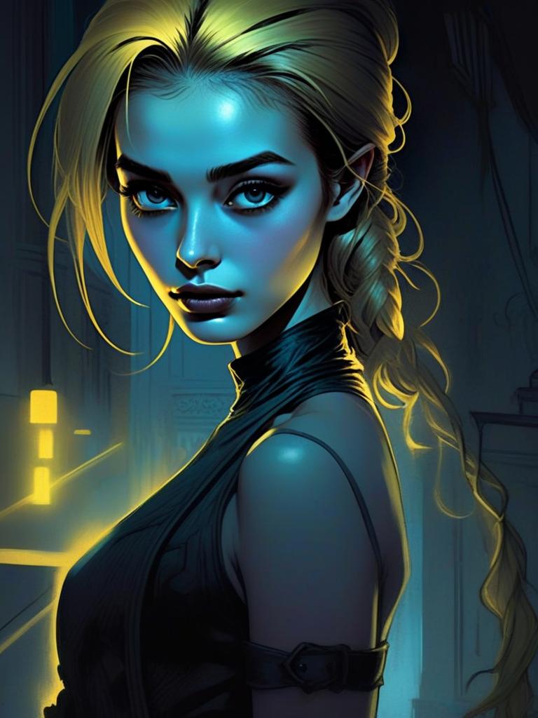 Futuristic Portrait of Woman with Blue Skin