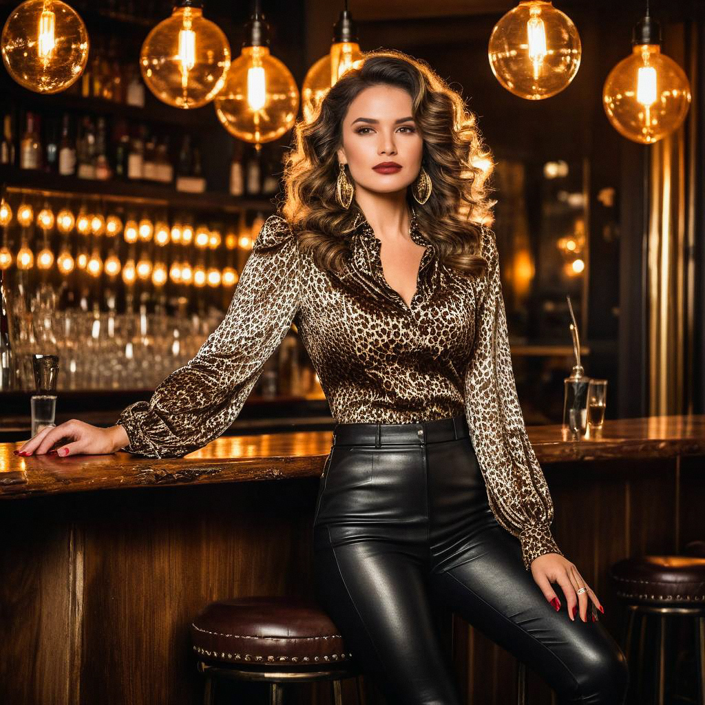 Stylish Woman at Vintage Bar